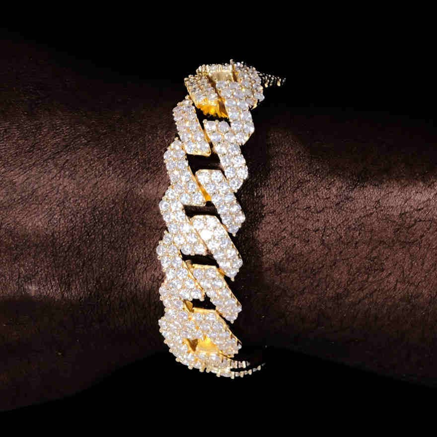 19mm 2-Row Iced Prong Cuban Bracelet in 18k Gold