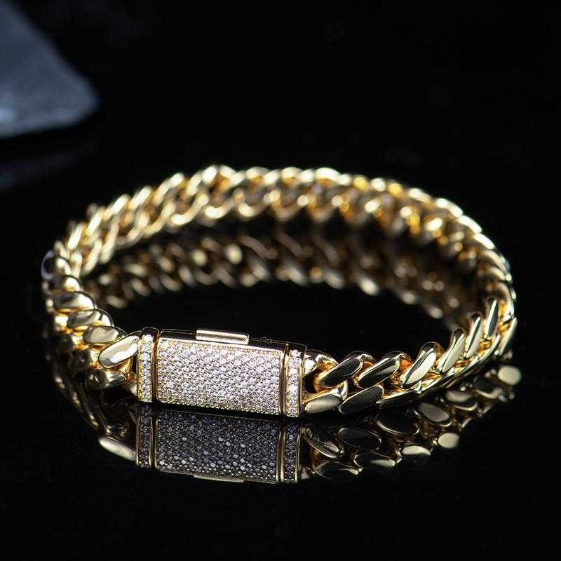 Handcrafted 14K Gold-Plated Cuban Bracelet with Cz Stones Lock