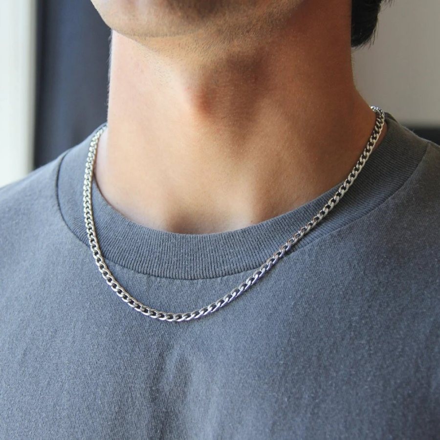 4mm Water Safe Stainless Steel Curb Men's Chain Necklace | Gifts for Him