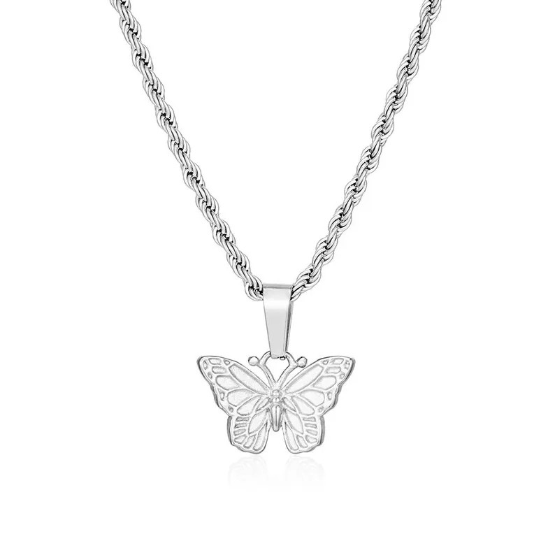 Unisex Silver Butterfly Pendant Necklace