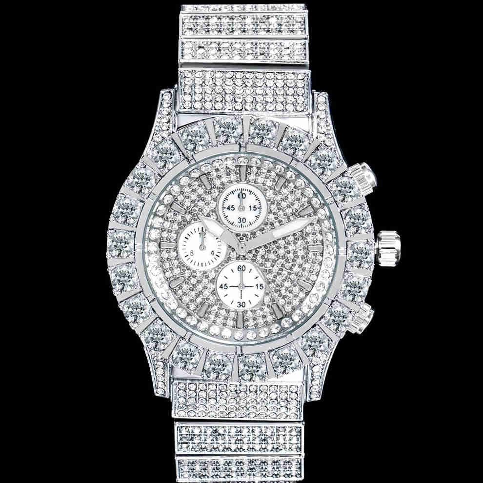 Round Cut Luminous Men's Watch in White Gold